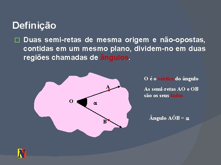 Definição � Duas semi-retas de mesma origem e não-opostas, contidas em um mesmo plano,