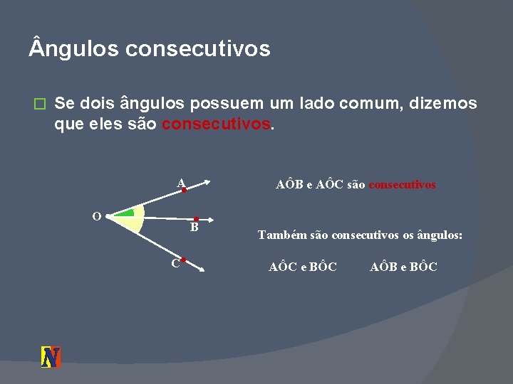  ngulos consecutivos � Se dois ângulos possuem um lado comum, dizemos que eles