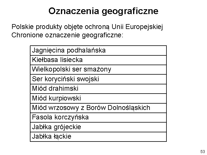 Oznaczenia geograficzne Polskie produkty objęte ochroną Unii Europejskiej Chronione oznaczenie geograficzne: Jagnięcina podhalańska Kiełbasa