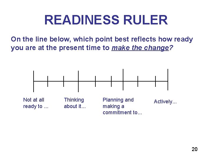 READINESS RULER On the line below, which point best reflects how ready you are