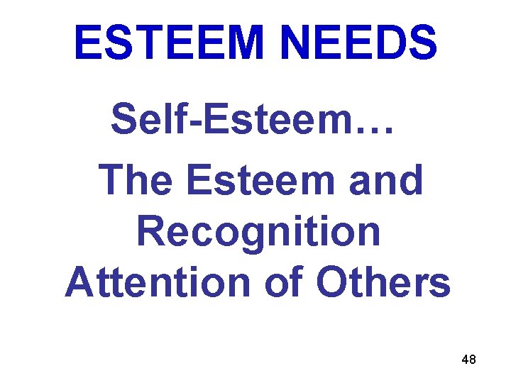 ESTEEM NEEDS Self-Esteem… The Esteem and Recognition Attention of Others 48 