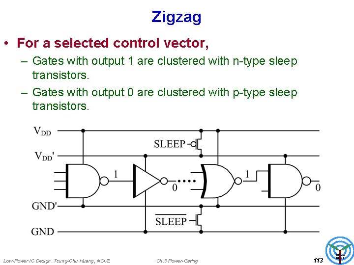 Zigzag • For a selected control vector, – Gates with output 1 are clustered