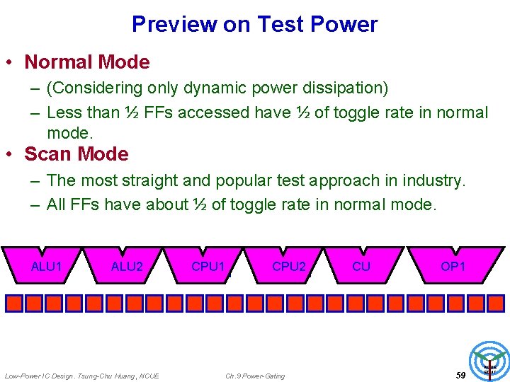 Preview on Test Power • Normal Mode – (Considering only dynamic power dissipation) –