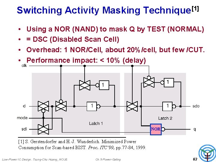 Switching Activity Masking Technique[1] • • Using a NOR (NAND) to mask Q by