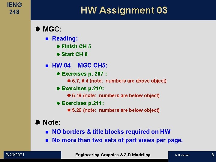 IENG 248 HW Assignment 03 ® MGC: n Reading: l Finish CH 5 l