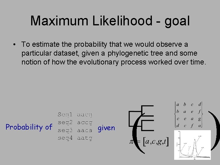 Maximum Likelihood - goal • To estimate the probability that we would observe a