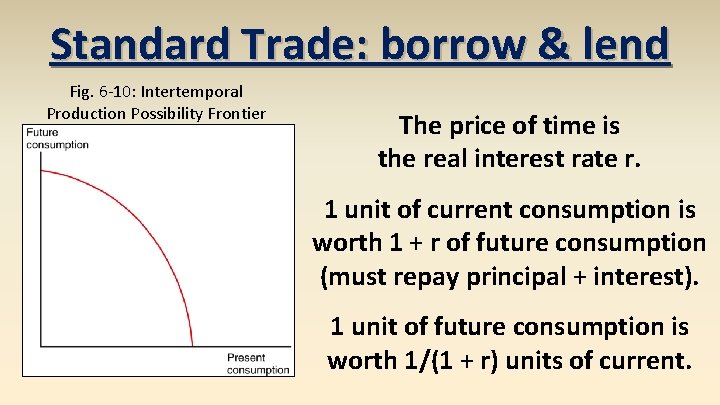 Standard Trade: borrow & lend Fig. 6 -10: Intertemporal Production Possibility Frontier The price