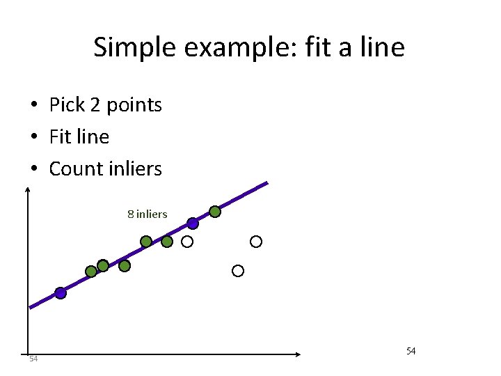 Simple example: fit a line • Pick 2 points • Fit line • Count