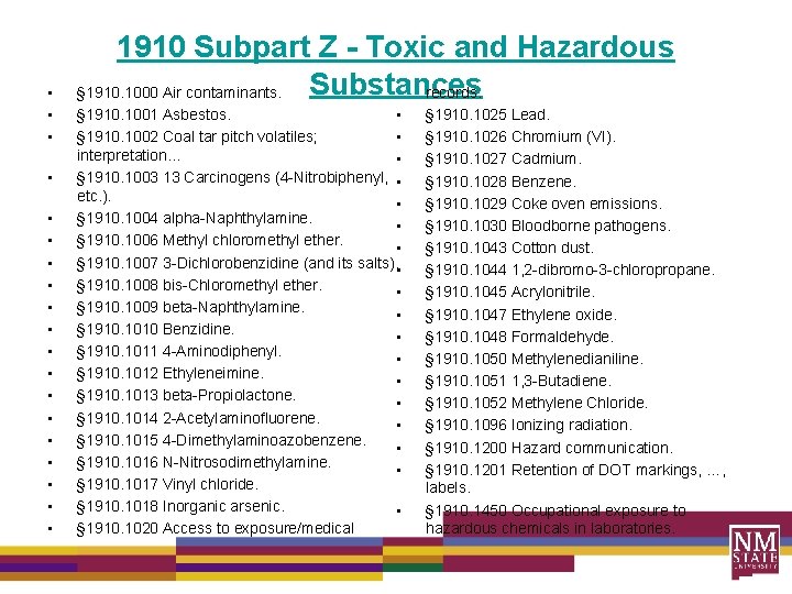  • • • • • 1910 Subpart Z - Toxic and Hazardous Substances