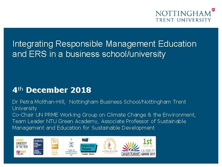 Integrating Responsible Management Education and ERS in a business school/university 4 th December 2018
