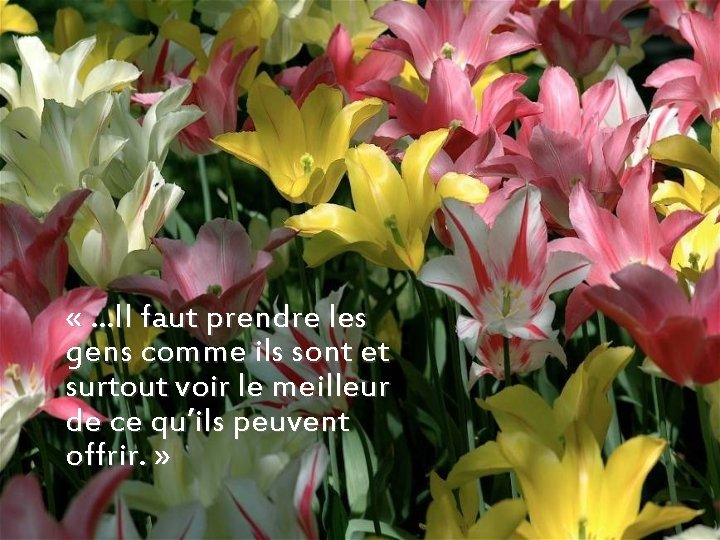  « …Il faut prendre les gens comme ils sont et surtout voir le