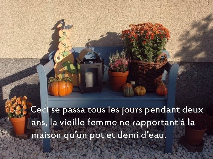 Ceci se passa tous les jours pendant deux ans, la vieille femme ne rapportant