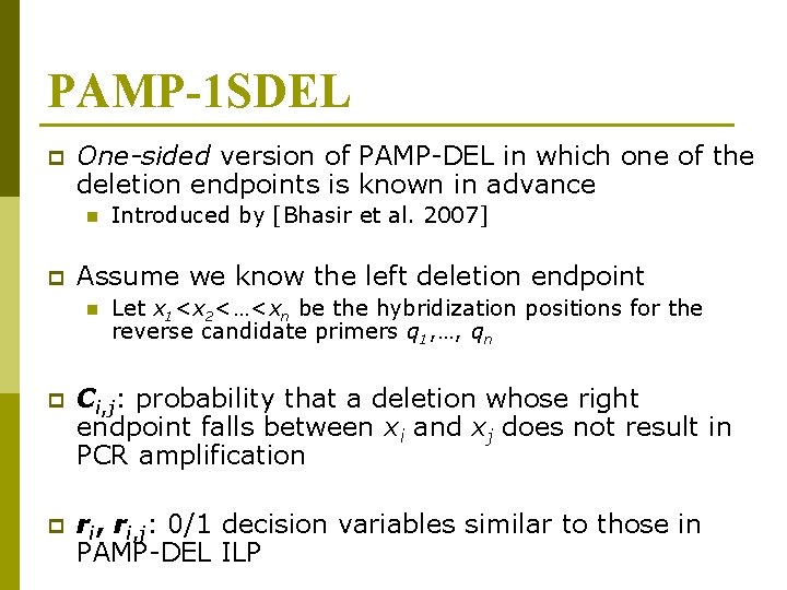 PAMP-1 SDEL p One-sided version of PAMP-DEL in which one of the deletion endpoints