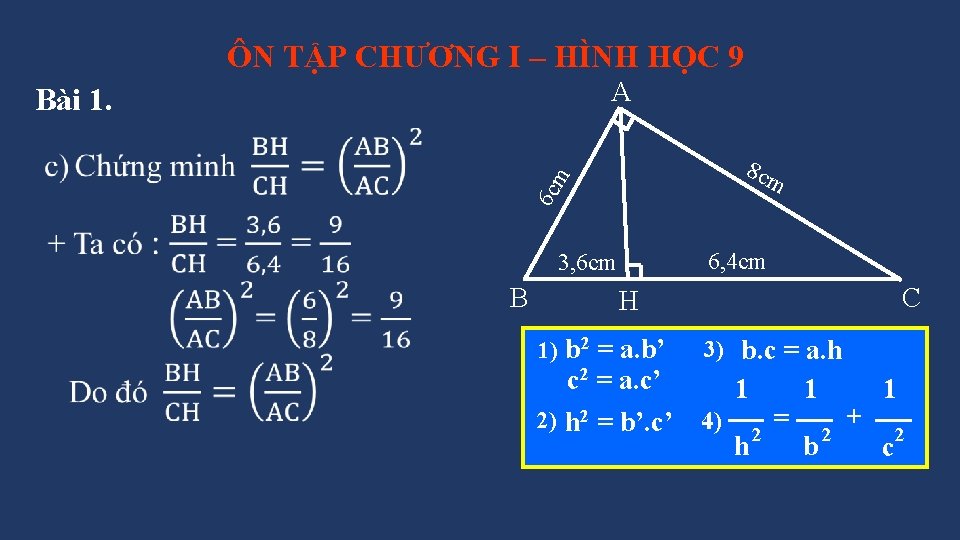 ÔN TẬP CHƯƠNG I – HÌNH HỌC 9 A Bài 1. • 6 c