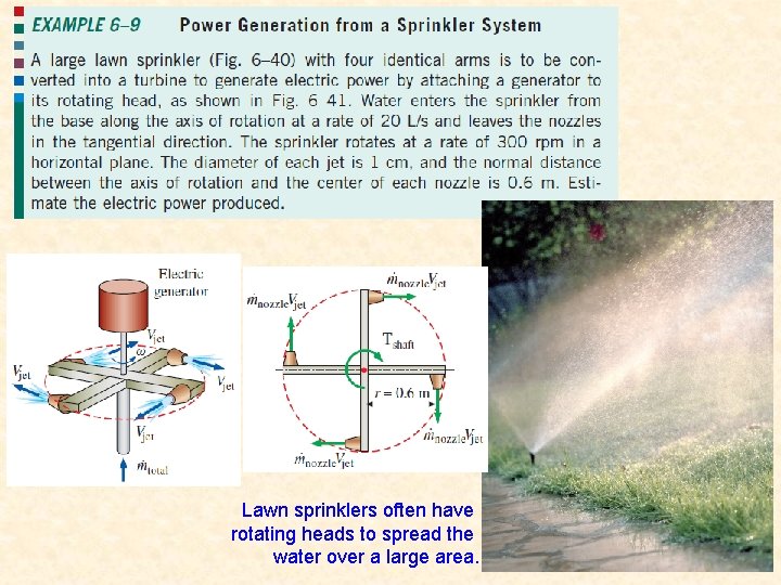 Lawn sprinklers often have rotating heads to spread the water over a large area.