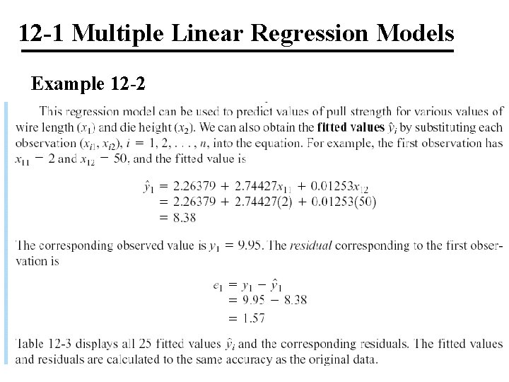 12 -1 Multiple Linear Regression Models Example 12 -2 