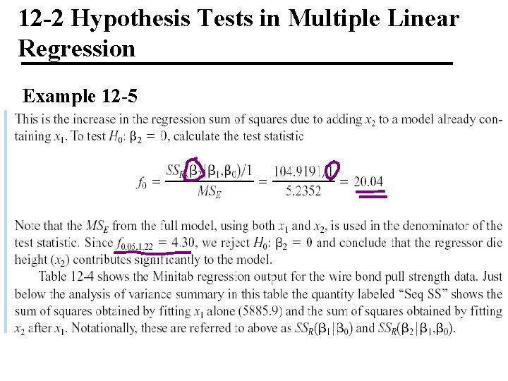 12 -2 Hypothesis Tests in Multiple Linear Regression Example 12 -5 