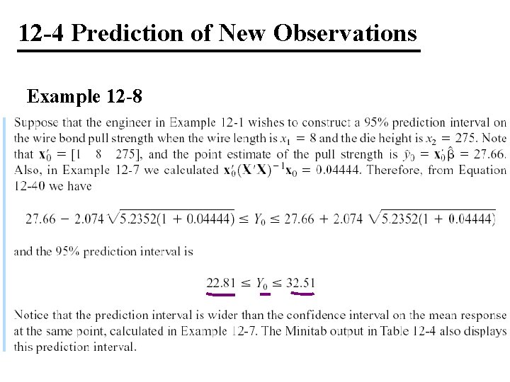 12 -4 Prediction of New Observations Example 12 -8 