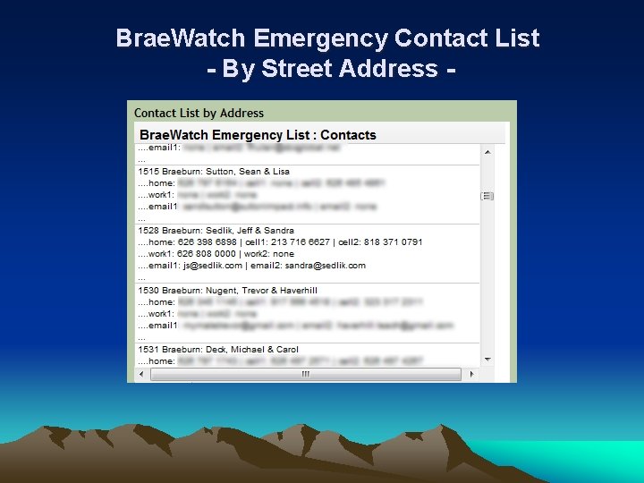 Brae. Watch Emergency Contact List - By Street Address - 