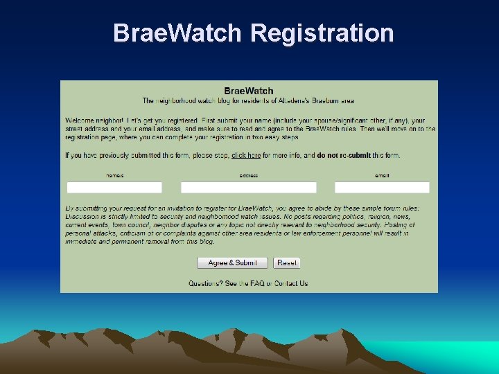 Brae. Watch Registration 