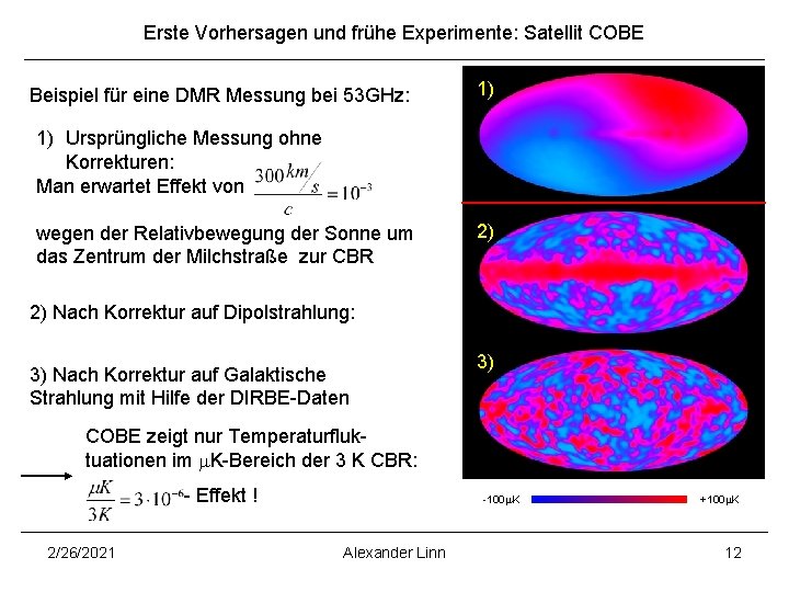 Erste Vorhersagen und frühe Experimente: Satellit COBE Beispiel für eine DMR Messung bei 53