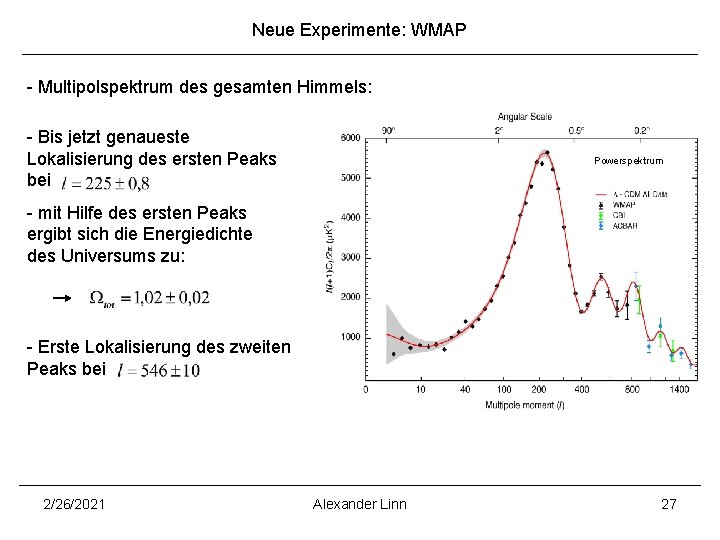 Neue Experimente: WMAP - Multipolspektrum des gesamten Himmels: - Bis jetzt genaueste Lokalisierung des