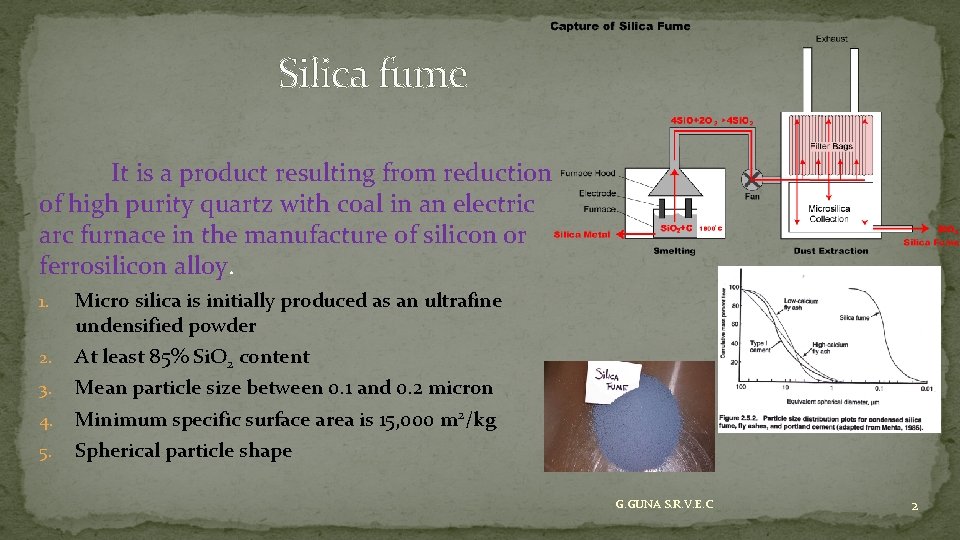 Silica fume It is a product resulting from reduction of high purity quartz with