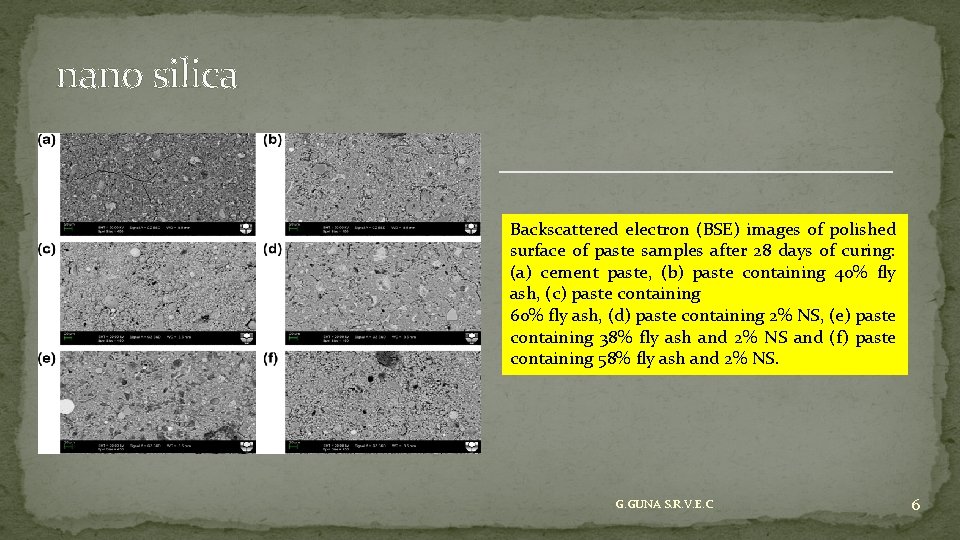 nano silica Backscattered electron (BSE) images of polished surface of paste samples after 28