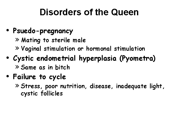 Disorders of the Queen • • • Psuedo-pregnancy » Mating to sterile male »