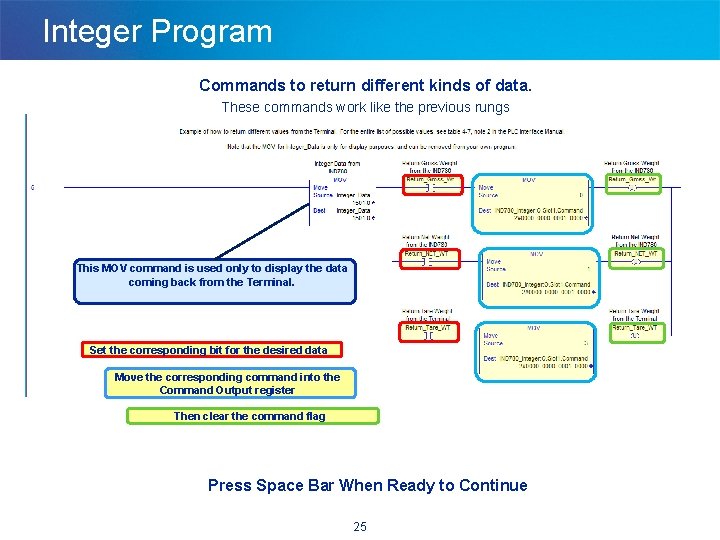 Integer Program Commands to return different kinds of data. These commands work like the