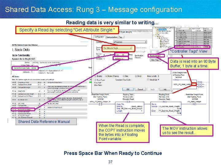 Shared Data Access: Rung 3 – Message configuration Reading data is very similar to