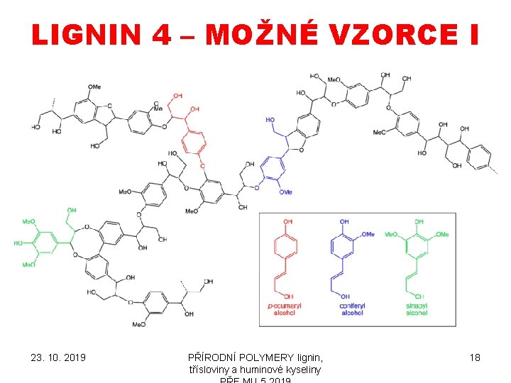 LIGNIN 4 – MOŽNÉ VZORCE I 23. 10. 2019 PŘÍRODNÍ POLYMERY lignin, třísloviny a