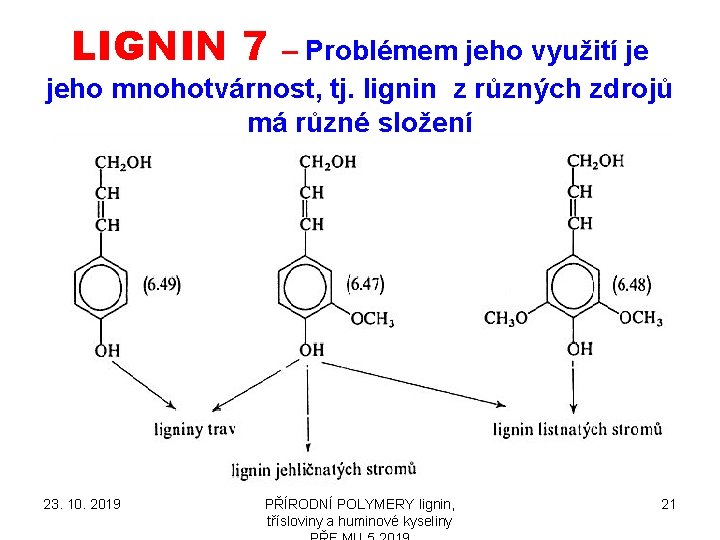 LIGNIN 7 – Problémem jeho využití je jeho mnohotvárnost, tj. lignin z různých zdrojů