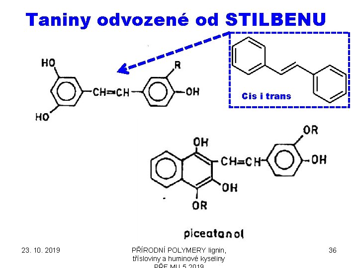 Taniny odvozené od STILBENU Cis i trans 23. 10. 2019 PŘÍRODNÍ POLYMERY lignin, třísloviny