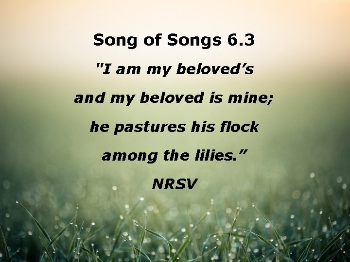 Song of Songs 6. 3 "I am my beloved’s and my beloved is mine;