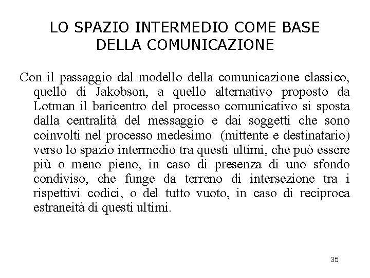 LO SPAZIO INTERMEDIO COME BASE DELLA COMUNICAZIONE Con il passaggio dal modello della comunicazione