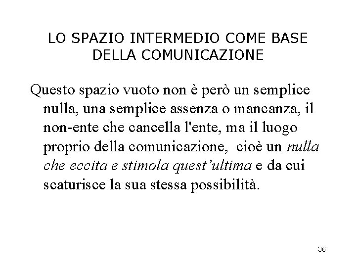 LO SPAZIO INTERMEDIO COME BASE DELLA COMUNICAZIONE Questo spazio vuoto non è però un