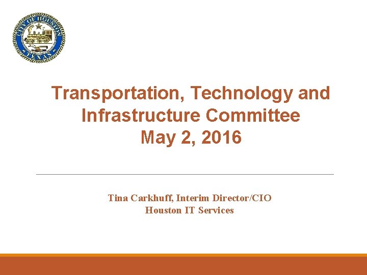 Transportation, Technology and Infrastructure Committee May 2, 2016 Tina Carkhuff, Interim Director/CIO Houston IT