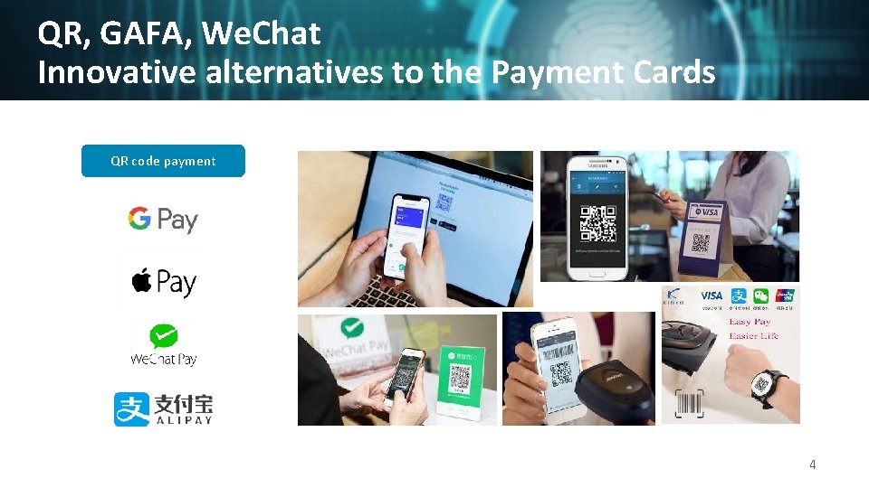 QR, GAFA, We. Chat Innovative alternatives to the Payment Cards QR code payment 4 QR, GAFA, We. Chat Innovative alternatives to the Payment Cards QR code payment 4