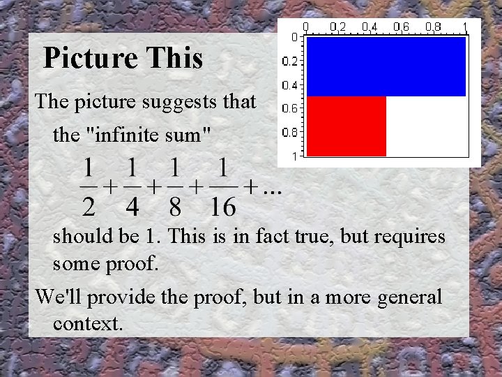 Picture This The picture suggests that the "infinite sum" should be 1. This is