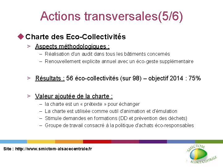 Actions transversales(5/6) u Charte des Eco-Collectivités > Aspects méthodologiques : – Réalisation d’un audit