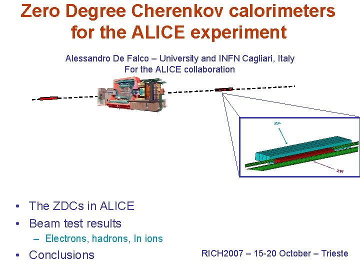 Zero Degree Cherenkov calorimeters for the ALICE experiment