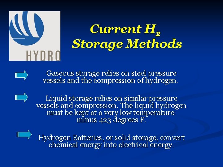 Current H 2 Storage Methods Gaseous storage relies on steel pressure vessels and the