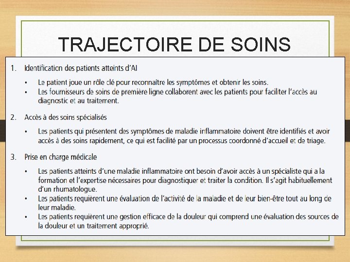 TRAJECTOIRE DE SOINS 
