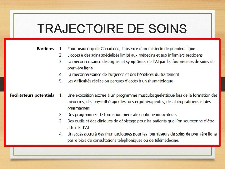 TRAJECTOIRE DE SOINS 