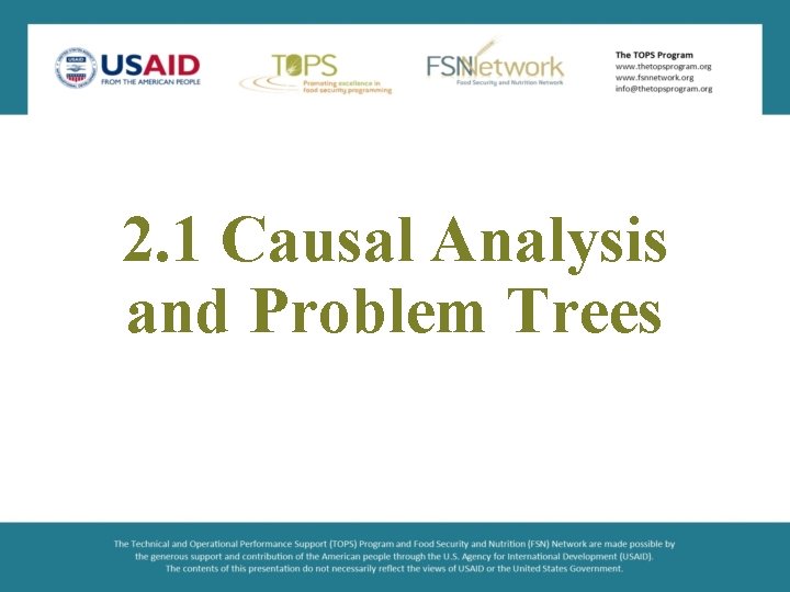 2. 1 Causal Analysis and Problem Trees 