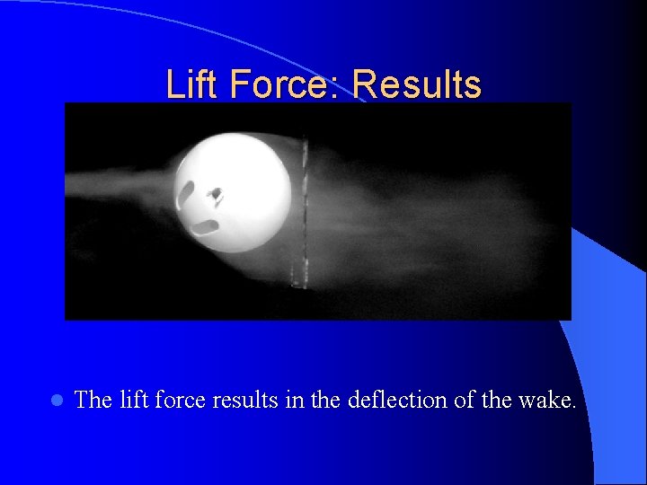 Lift Force: Results l The lift force results in the deflection of the wake.