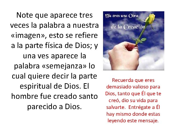 Note que aparece tres veces la palabra a nuestra «imagen» , esto se refiere