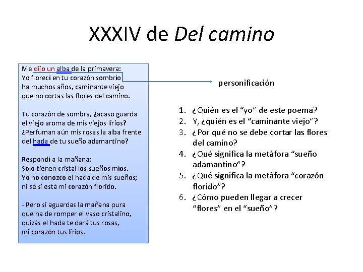 XXXIV de Del camino Me dijo un alba de la primavera: Yo florecí en