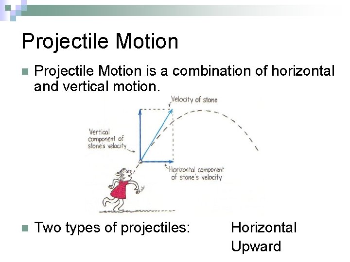 Projectile Motion n Projectile Motion is a combination of horizontal and vertical motion. n